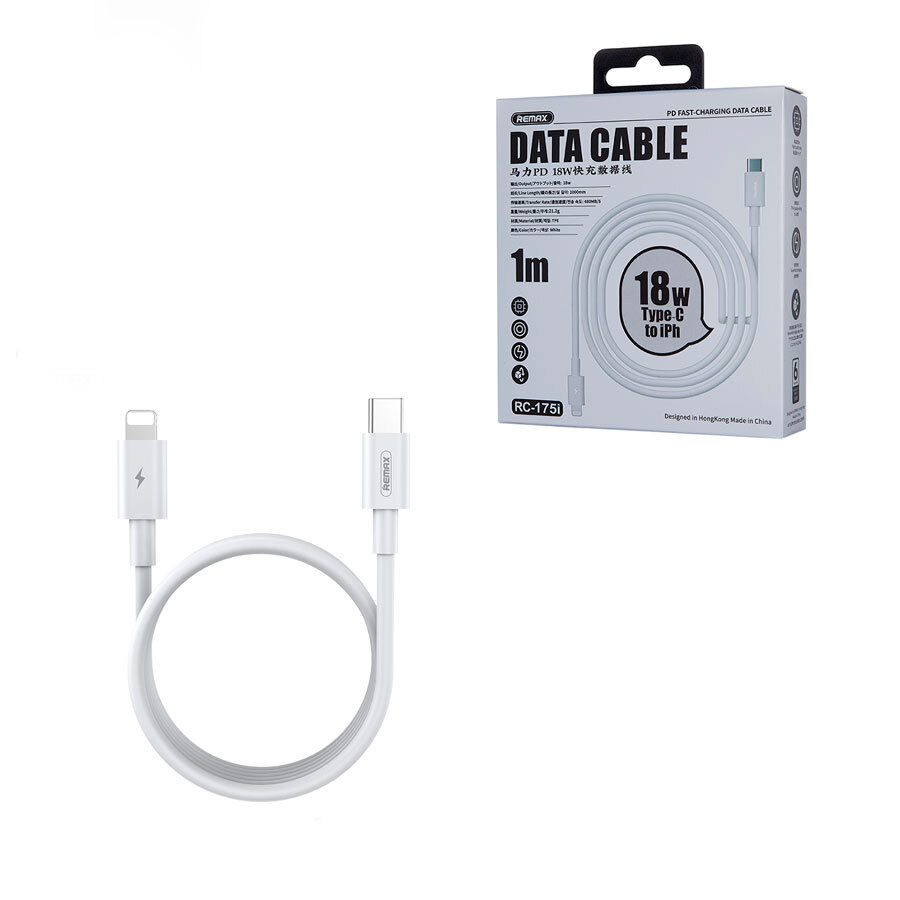 CABLE DE DATOS 20W PD,QC ,TIPO-C TO IPHONE, RAYO,REMAX RC-175I SERIE MARLIK