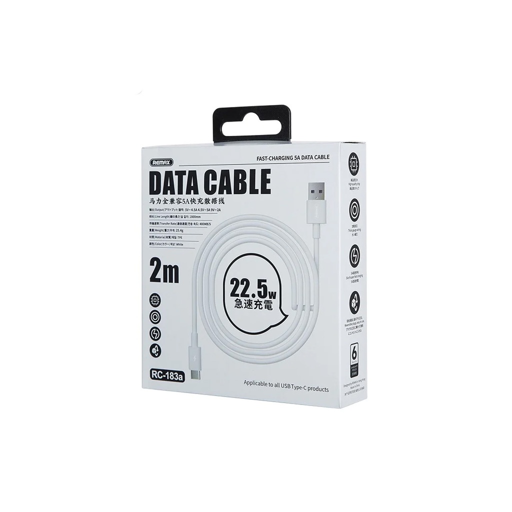 CABLE TYPE C CARGA RAPIDA 2M, REMAX RC-183a