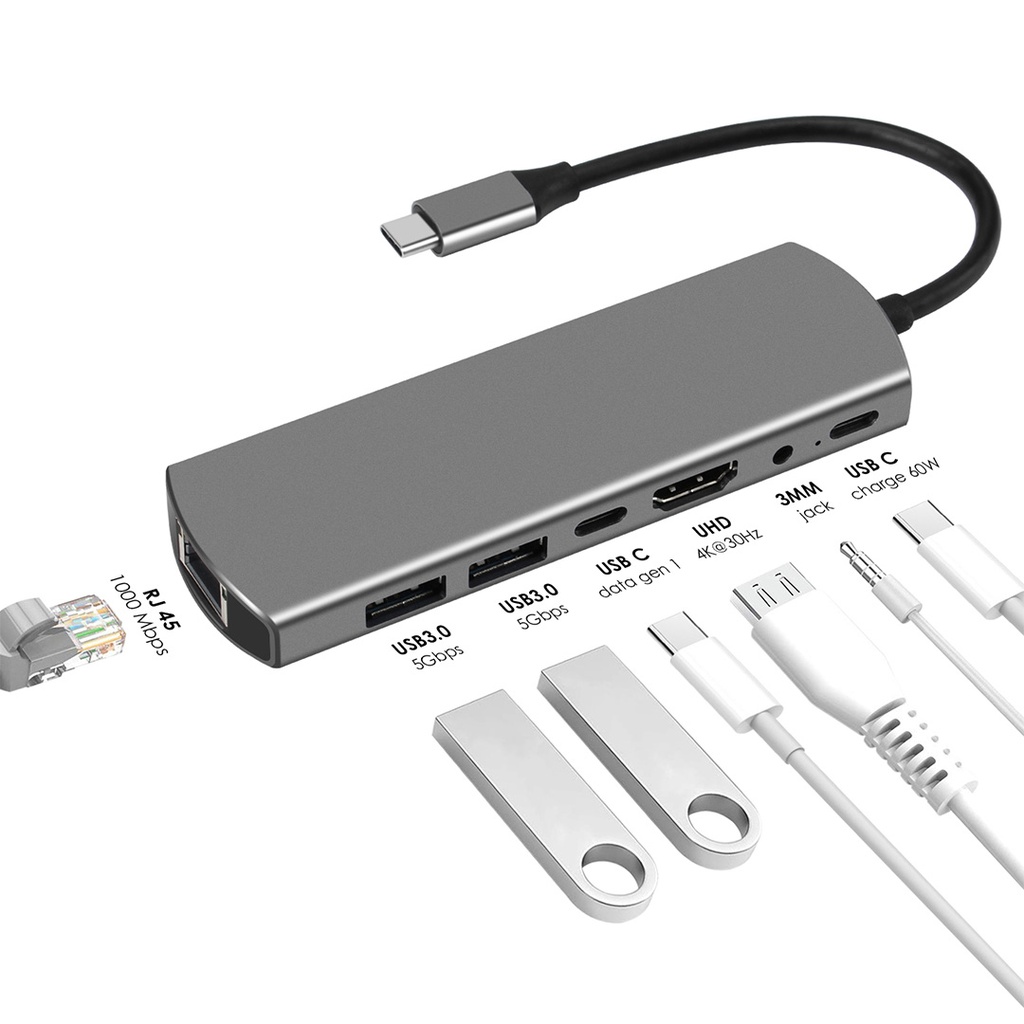 LECTOR USB TIPO C A HDMI/2PUERTO USB/RJ45/AUDIO VCOM