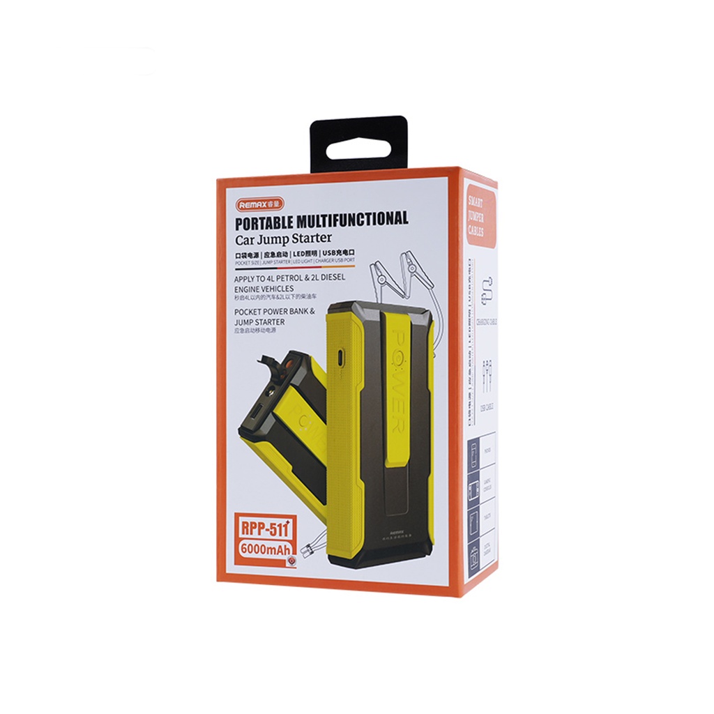 ARRANCADOR MULTIFUNCIONAL PARA COCHE SERIE MOTOR 6000mAH, REMAX.