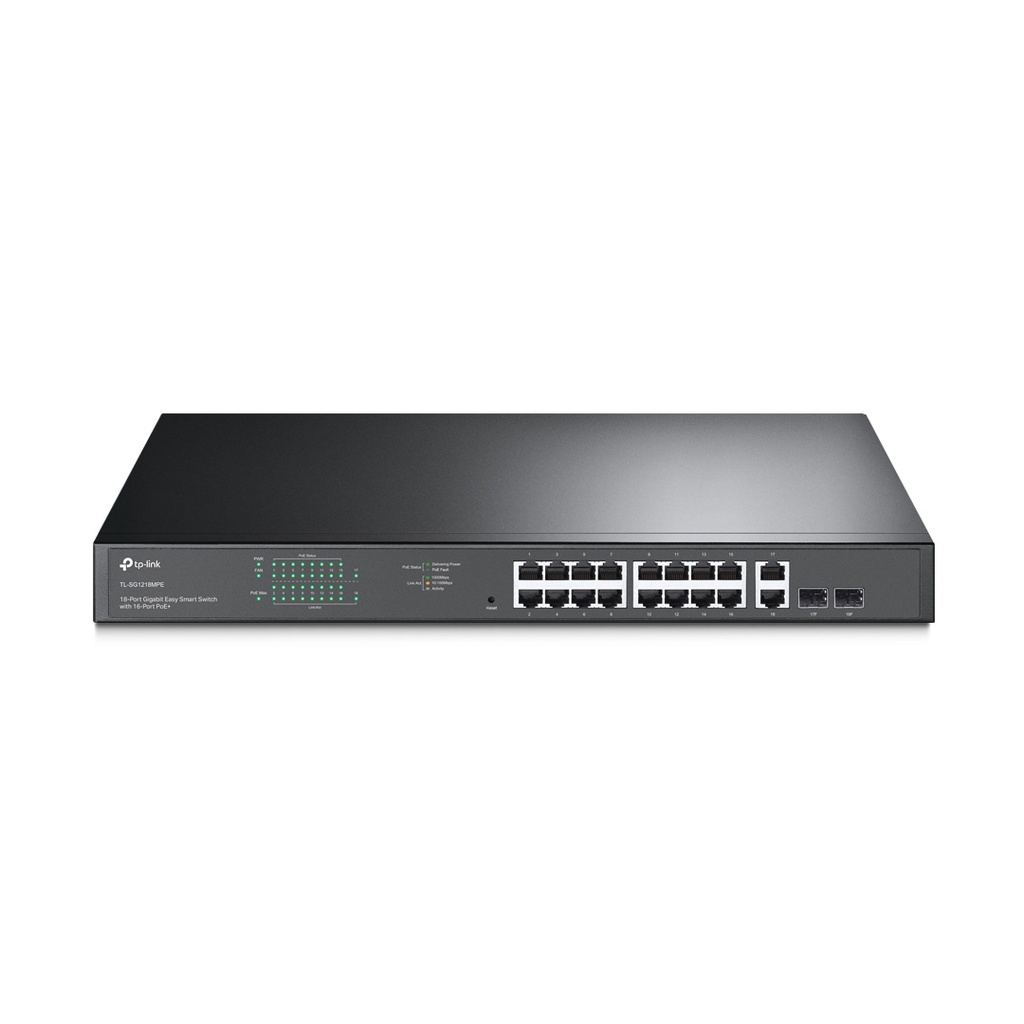 SWITCH INTELIGENTE FÁCIL GIGABIT POE + , 16 PUERTOS GIGABIT RJ45, 2 RANURAS SFP,