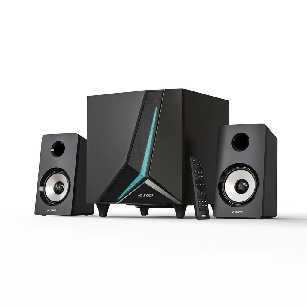 BOCINA F670X MULTIMEDIA 2.1 , SUBWOOFER DE MADERA, USB, AUX, FM, BLT, PANTALLA LED, F&D