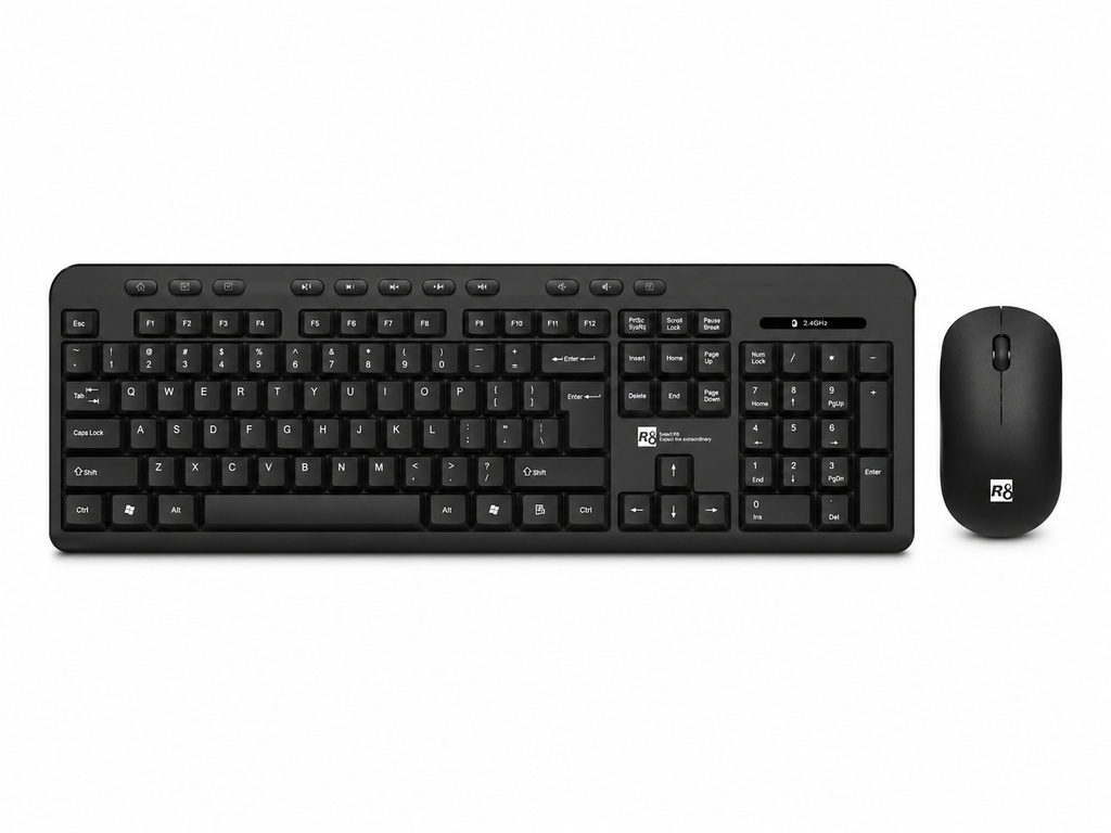 COMBO DE TECLADO Y RATÓN INALÁMBRICOS MULTIMEDIA, R8.
