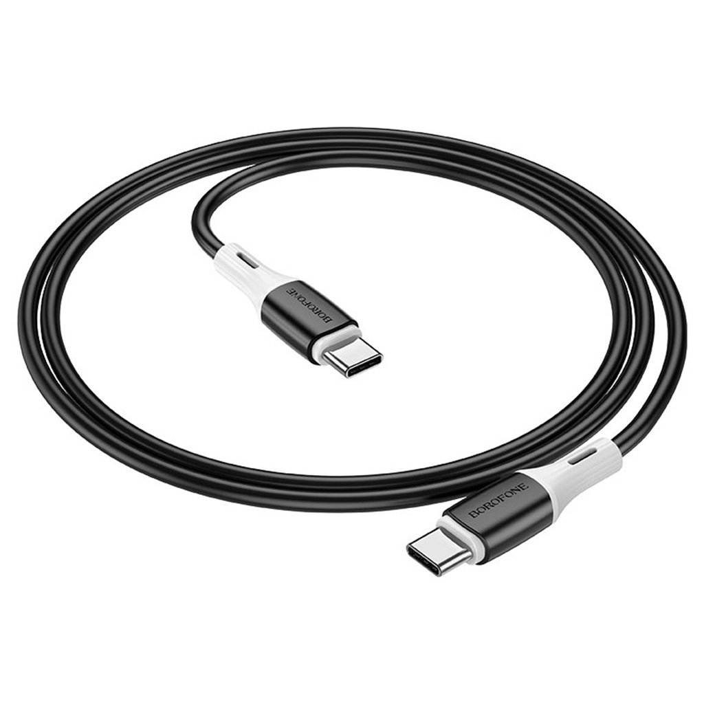 CABLE DE DATOS DE CARGA DE SILICONA, BLANCO Y NEGRO TIPO C A TIPO C 60W, BOROFONE.