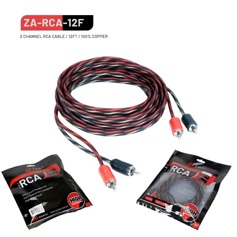 CABLE RCA 2 CANALES | CONDUCTOR OFC (COBRE LIBRE DE OXÍGENO)| REVESTIMIENTO| 12.0 FT | PVC TRANSPARENTE.