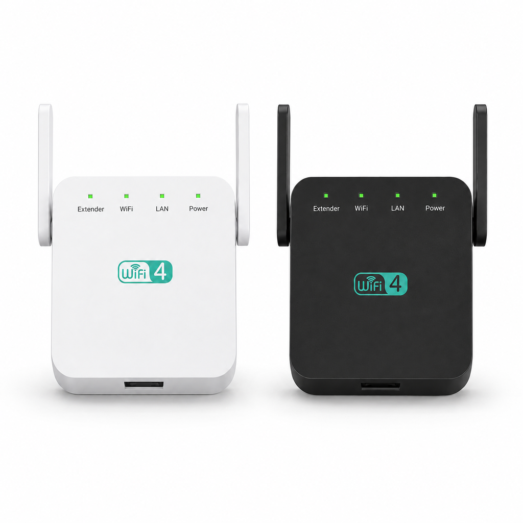 REPETIDOR WI-FI 300 MBPS, 2.4 GHZ, 1 PUERTO LAN 100 MBPS, MODO REPETIDOR/AP, BLANCO Y NEGRO.